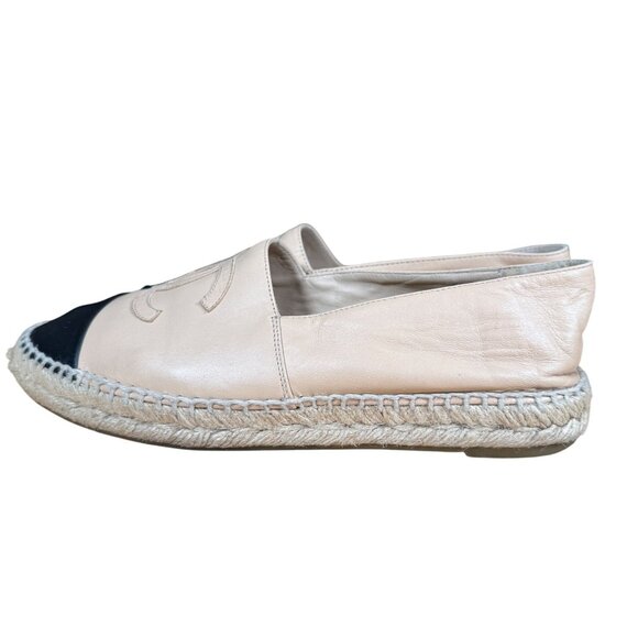 Chanel CC Cap Toe Lamb Leather Espadrille Flat Shoes Size 39 - Picture 9 of 12